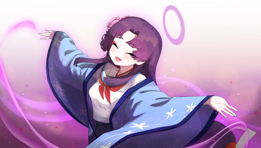 1girl, absurdres, black_skirt, blue_archive, blush, bonefire0909, closed_eyes, eyeshadow
