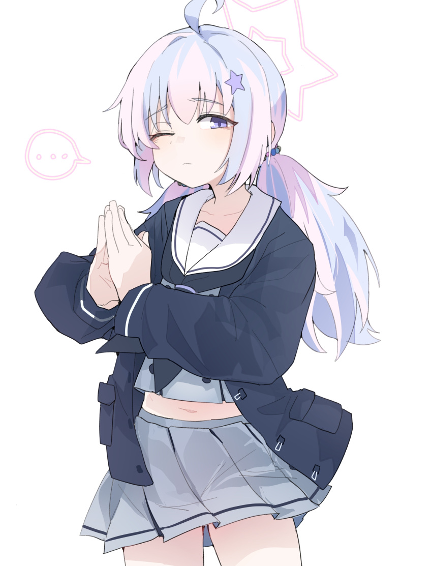 ..., 1girl, absurdres, ahoge, black_jacket, black_neckerchief, blue_archive, blush