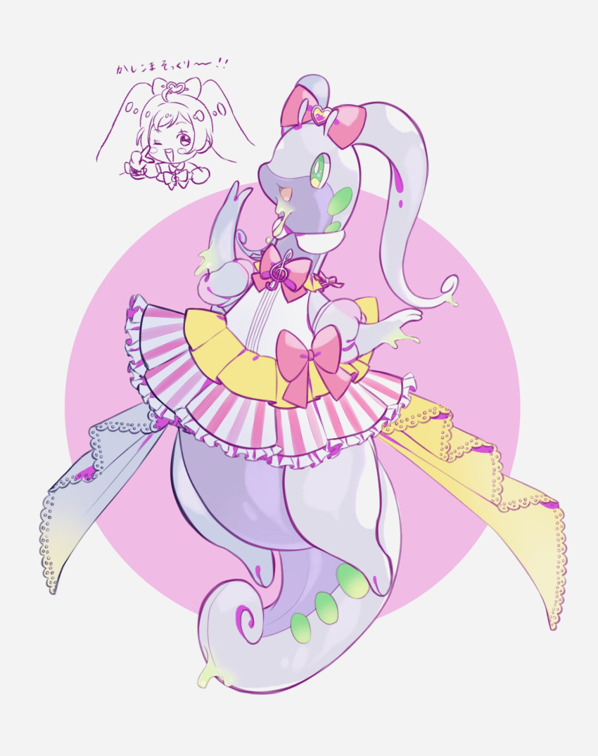 1girl, ahoge, bow, clothed_pokemon, coattails, commentary_request, cosplay, detached_sleeves