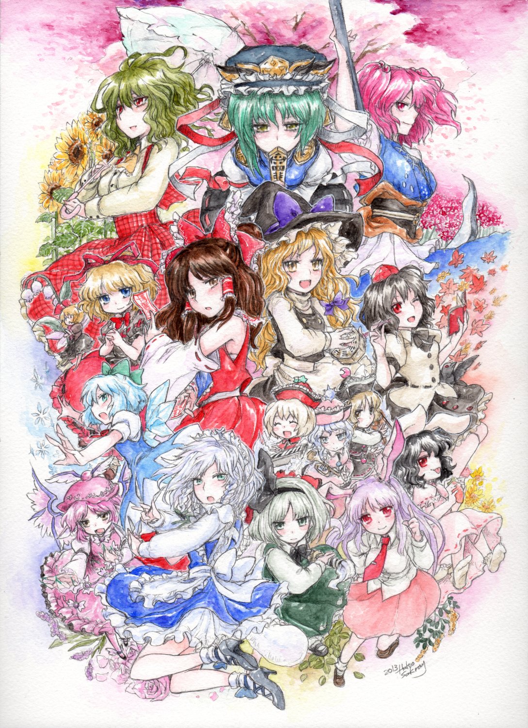 6+girls, black_hair, blonde_hair, blue_eyes, blue_hair, brown_eyes, brown_hair, cirno
