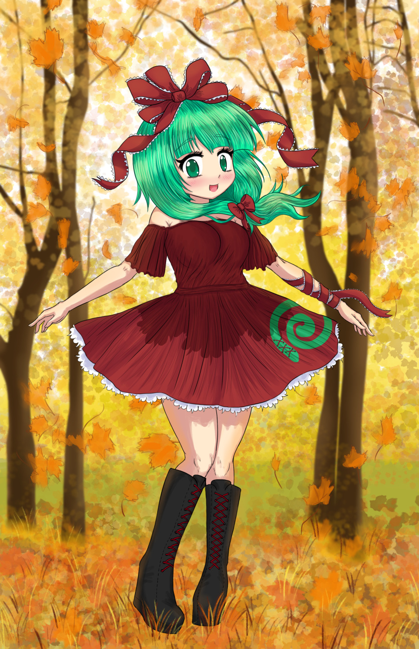 1girl, absurdres, beanroll, highres, kagiyama_hina, smile, solo, touhou