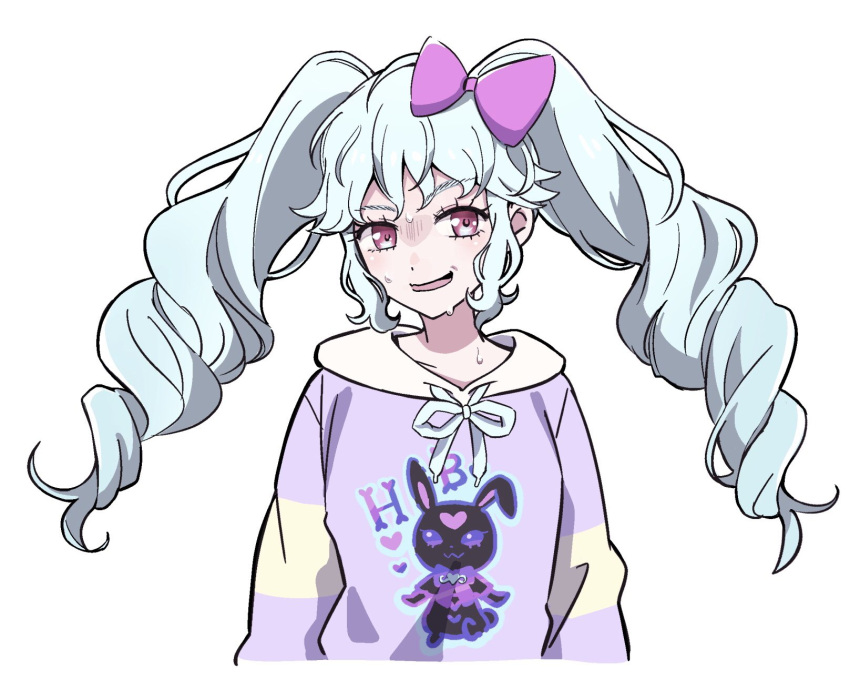 1girl, blue_hair, bow, commentary_request, drill_hair, hair_between_eyes, hair_bow, highres