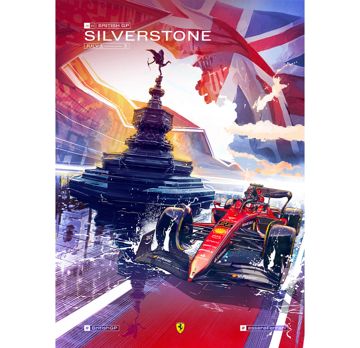 1boy, amazon_(company), car, carlos_sainz, english_commentary, federico_carlo_ferniani, ferrari, flag, formula_one, formula_racer, helmet, logo, motor_vehicle, official_art, pillarboxed, race_vehicle, racecar, real_life, shell_(company), spoiler_(automobile), sponsor, union_jack, vehicle_focus, water, western_comics_(style)