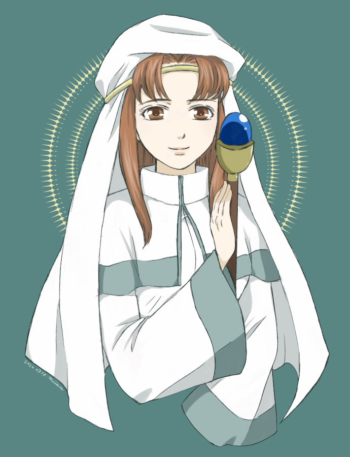1girl, aura, brown_eyes, brown_hair, circlet, dress, elen_(fire_emblem), fire_emblem