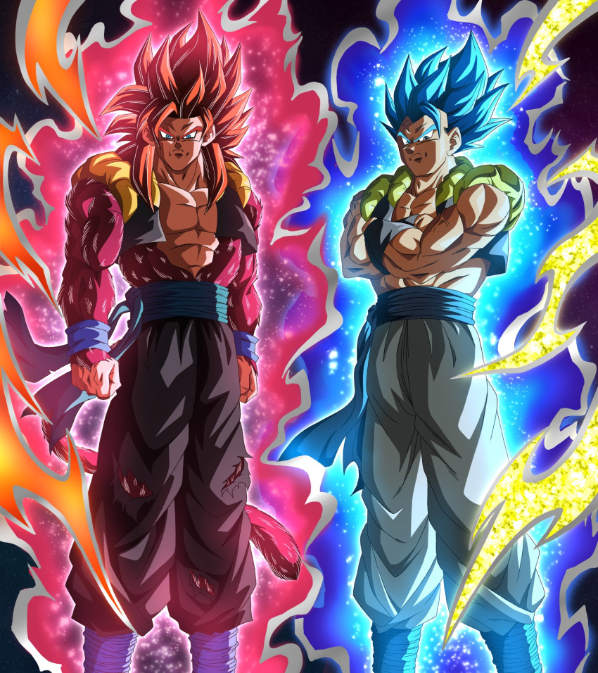 aura, biceps, blue_eyes, blue_sash, blue_wristband, body_fur, buraku_black, dougi