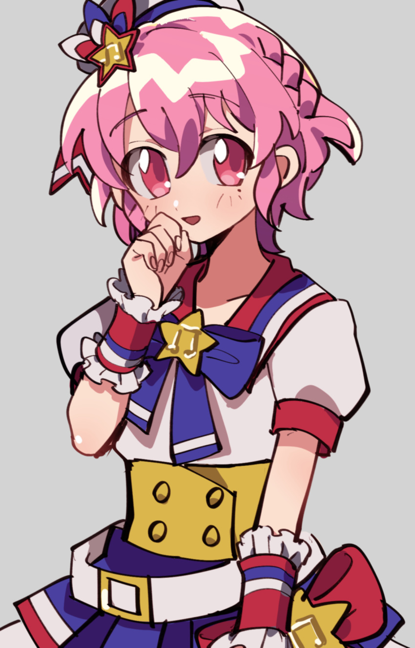 1boy, belt, blue_bow, blush, bow, braid, collared_dress, commentary_request