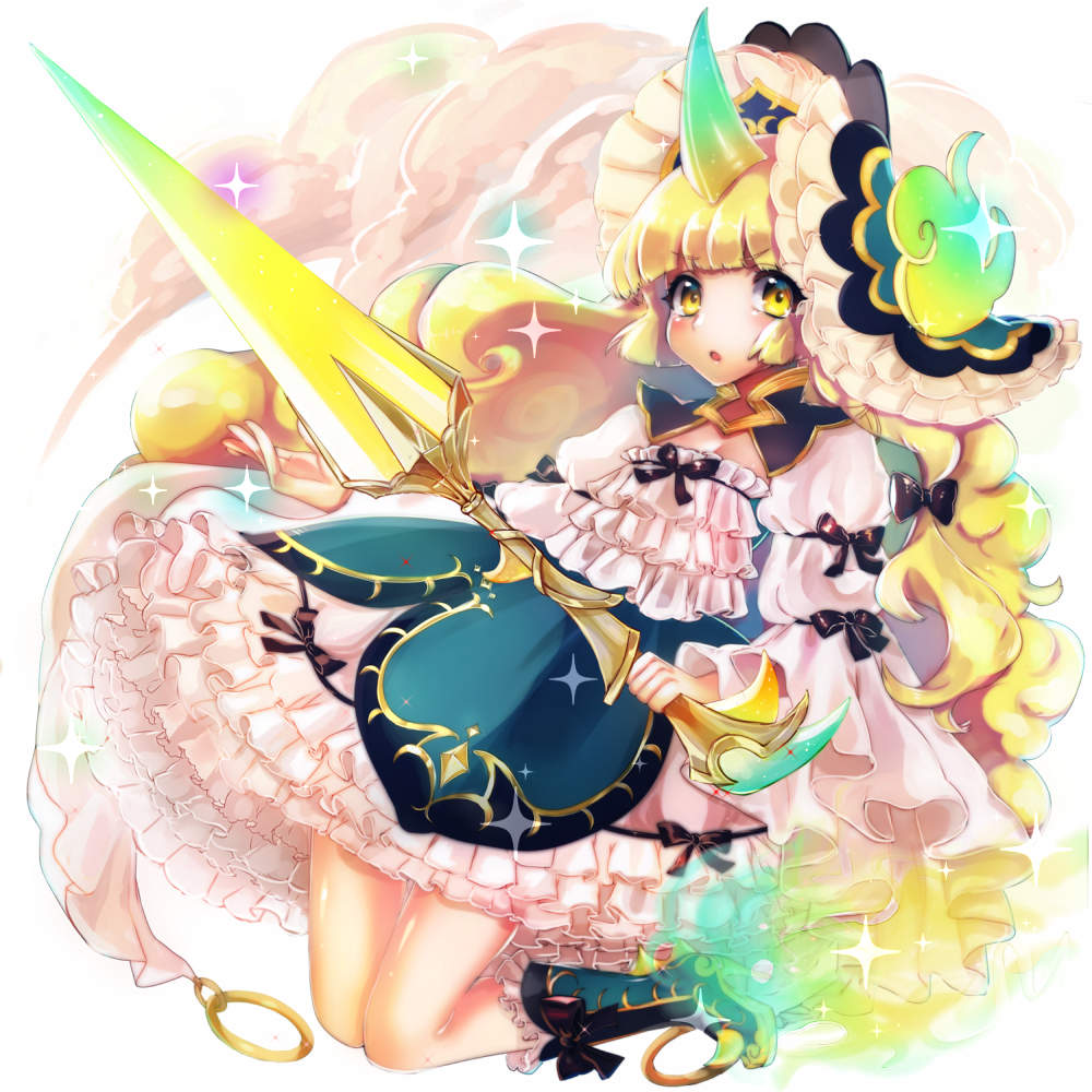 1girl, black_bow, bow, dress, frilled_dress, frilled_hat, frills, full_body