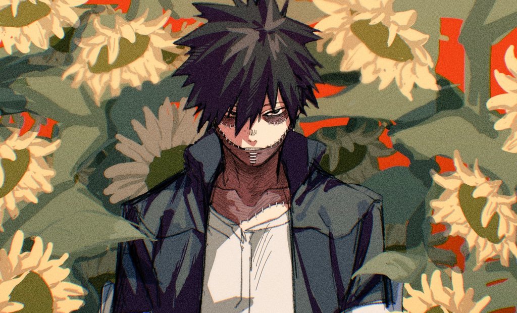1boy, black_eyes, black_hair, boku_no_hero_academia, burn_scar, cheek_piercing, dabi_(boku_no_hero_academia), floral_background