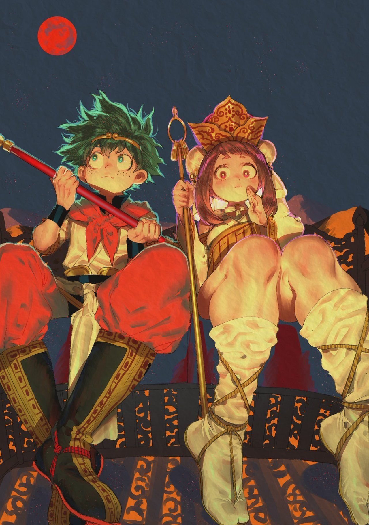 1boy, 1girl, bad_id, bad_pixiv_id, blue_sky, boku_no_hero_academia, brown_eyes, brown_hair