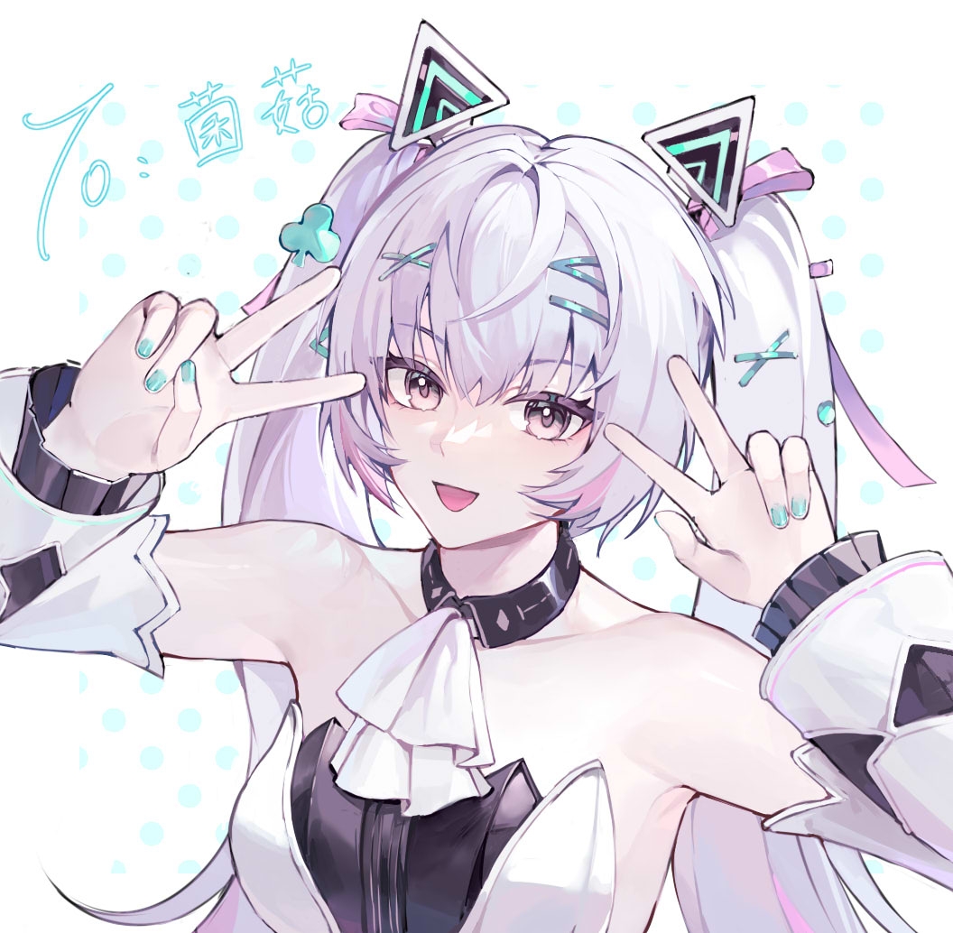 1girl, armpit_peek, ascot, bare_shoulders, black_collar, black_dress, chinese_commentary, collar