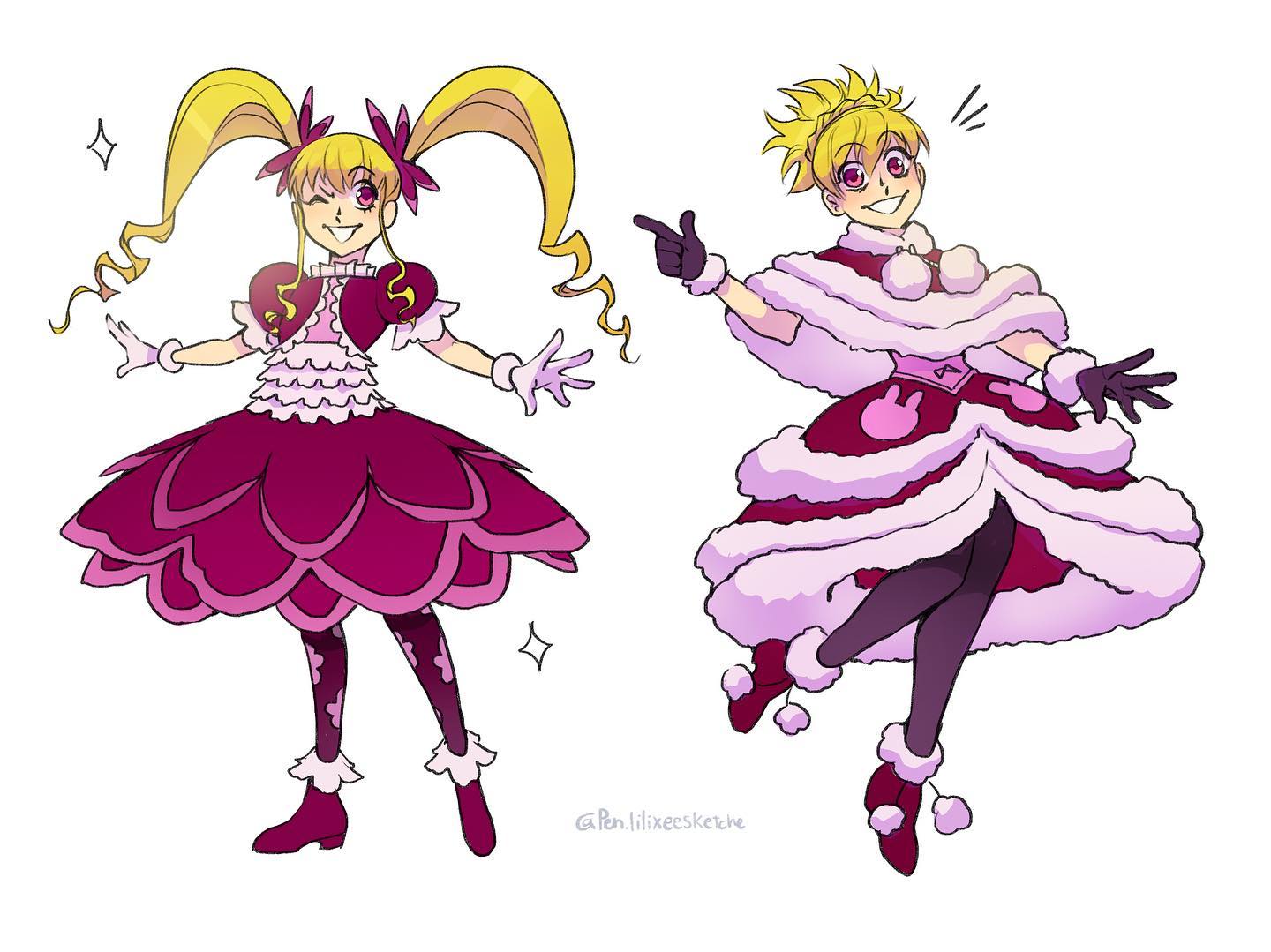 1girl, :d, ;d, biscuit_krueger, blonde_hair, dress, frills, gloves