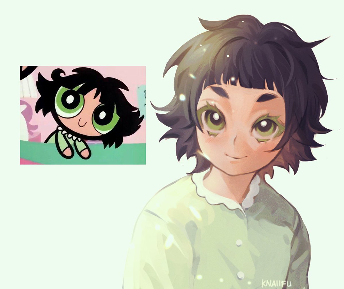 1girl, anime_screencap, black_hair, buttercup_(ppg), buttercup_redraw_challenge_(meme), commentary, english_commentary, eyelashes