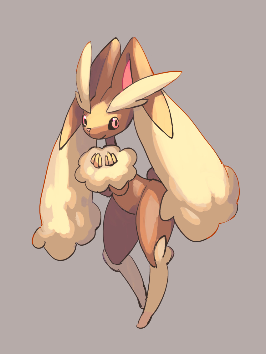 absurdres, black_sclera, closed_mouth, colored_sclera, commentary_request, grey_background, hands_up, highres, himurohiromu, looking_at_viewer, lopunny, own_hands_together, pink_eyes, pokemon, pokemon_(creature), smile, solo, standing