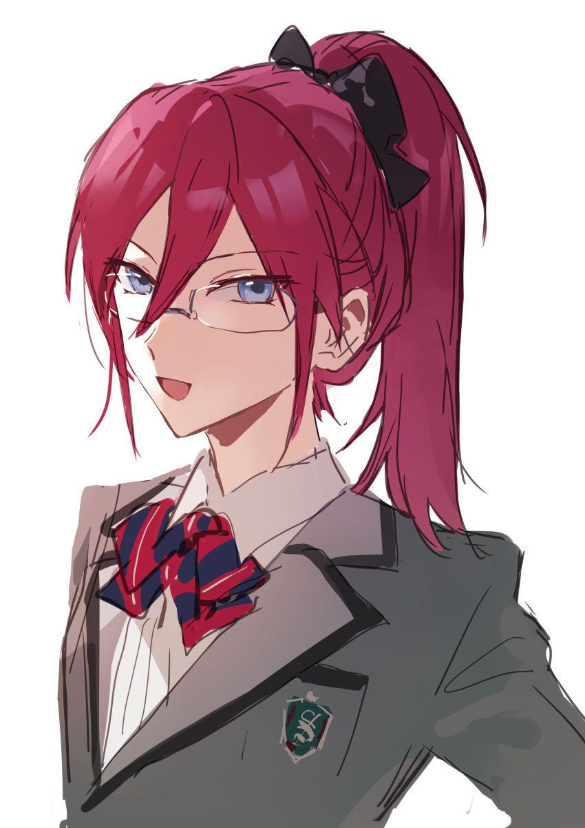 1girl, absurdres, blazer, blue_bow, blue_eyes, bow, collared_shirt, ensemble_stars!