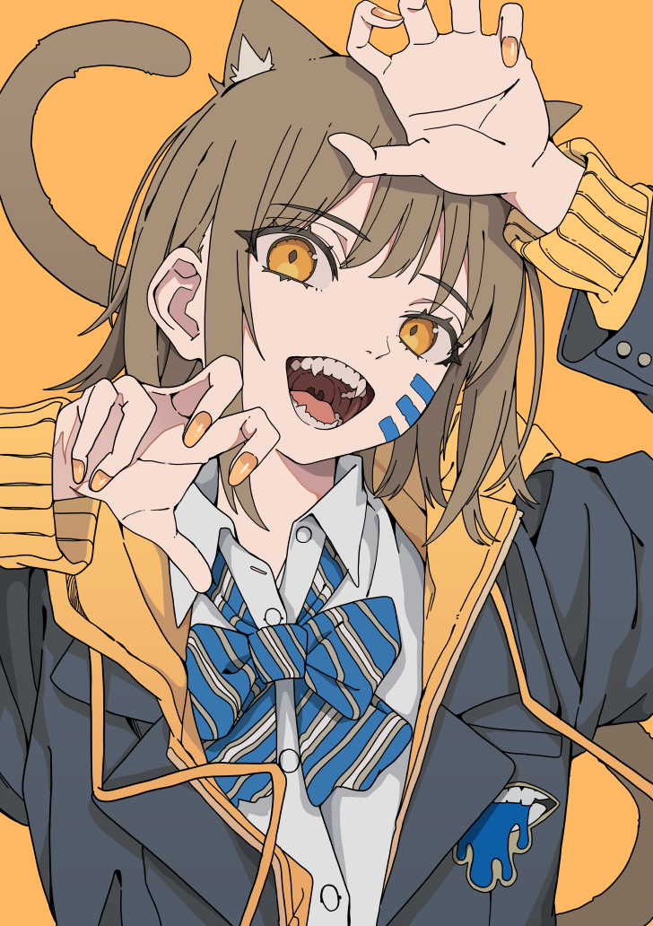 1girl, animal_ears, black_jacket, blue_bow, blue_bowtie, bow, bowtie, buttons