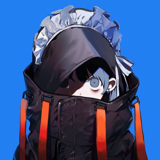 1girl, bags_under_eyes, black_coat, blue_background, blue_eyes, blue_hair, coat, covered_mouth