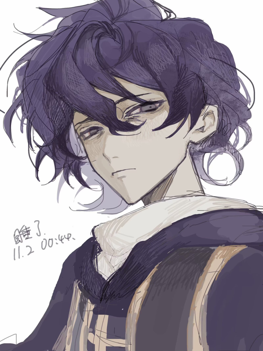 1boy, blue_hair, blue_robe, chinese_commentary, closed_mouth, commentary_request, gao_tongren_wanjiebufu, grey_eyes