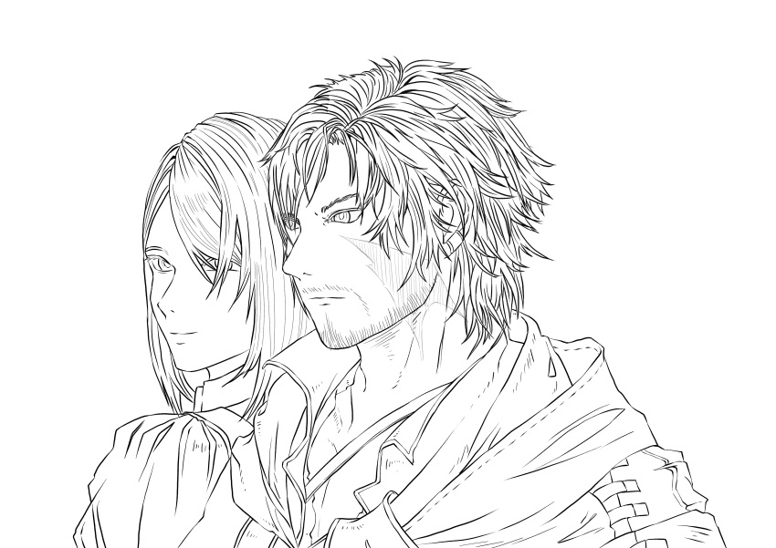 absurdres, cape, clive_rosfield, couple, earrings, final_fantasy, final_fantasy_xvi, g-pen