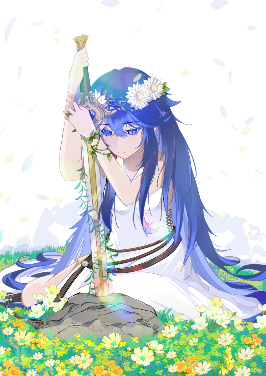 1girl, absurdres, blue_eyes, blue_hair, dress, falchion_(fire_emblem), fire_emblem, fire_emblem_awakening