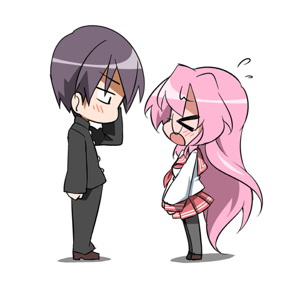 chibi, embarrassed, extra, glasses, long_hair, lucky_star, pantyhose, pink_hair, school_uniform, serafuku, sweatdrop, takara_miyuki, takeya_yuuki, toshiaki_(lucky_star)