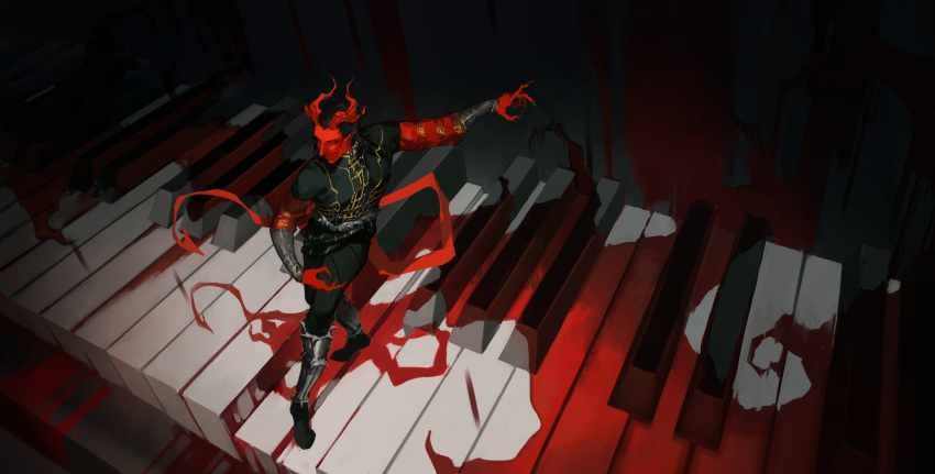 1boy, absurdres, baldur's_gate, baldur's_gate_3, black_hair, black_pants, black_shirt, blood