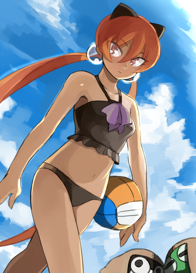 animal_ears, bad_id, bikini, brown_hair, cat_ears, dutch_angle, keroro, keroro_gunsou