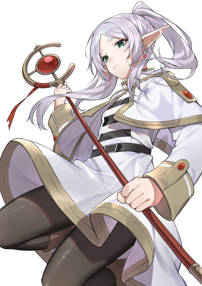 1girl, absurdres, belt, black_belt, black_pantyhose, capelet, closed_mouth, earrings