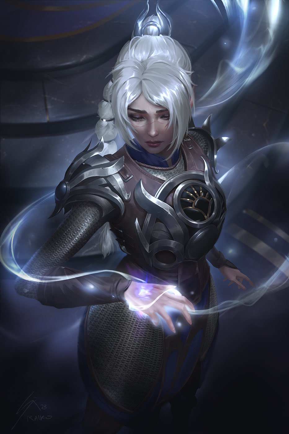 1girl, armor, baldur's_gate, baldur's_gate_3, braid, braided_ponytail, breastplate, closed_mouth