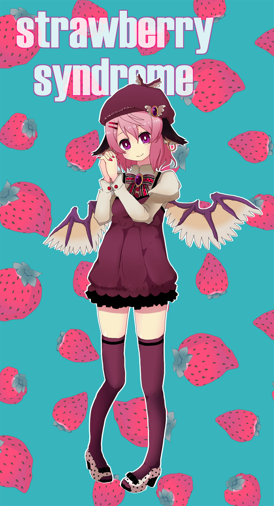 english, food, fruit, fruit_background, hair_ornament, hairclip, hat, high_heels