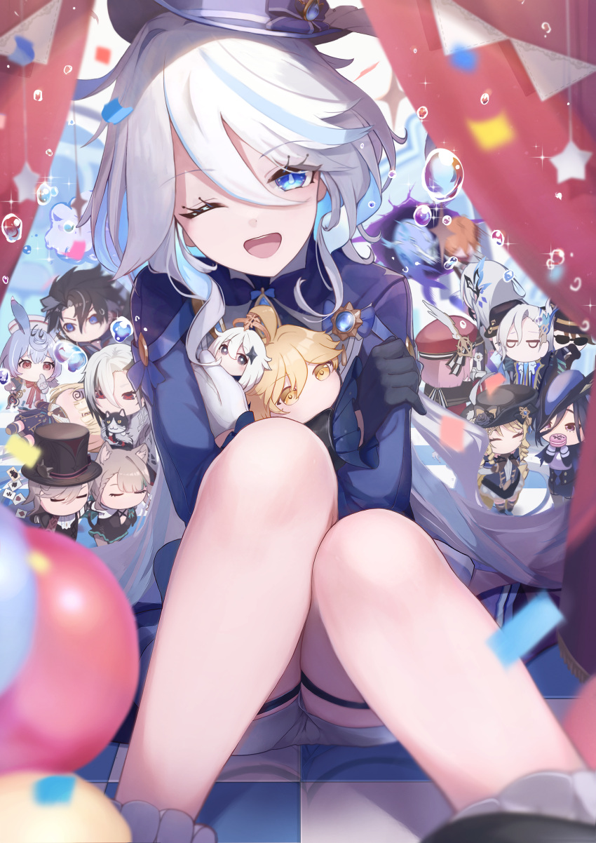 6+boys, 6+girls, :d, absurdres, animal_ears, black_gloves, blonde_hair, blue_eyes