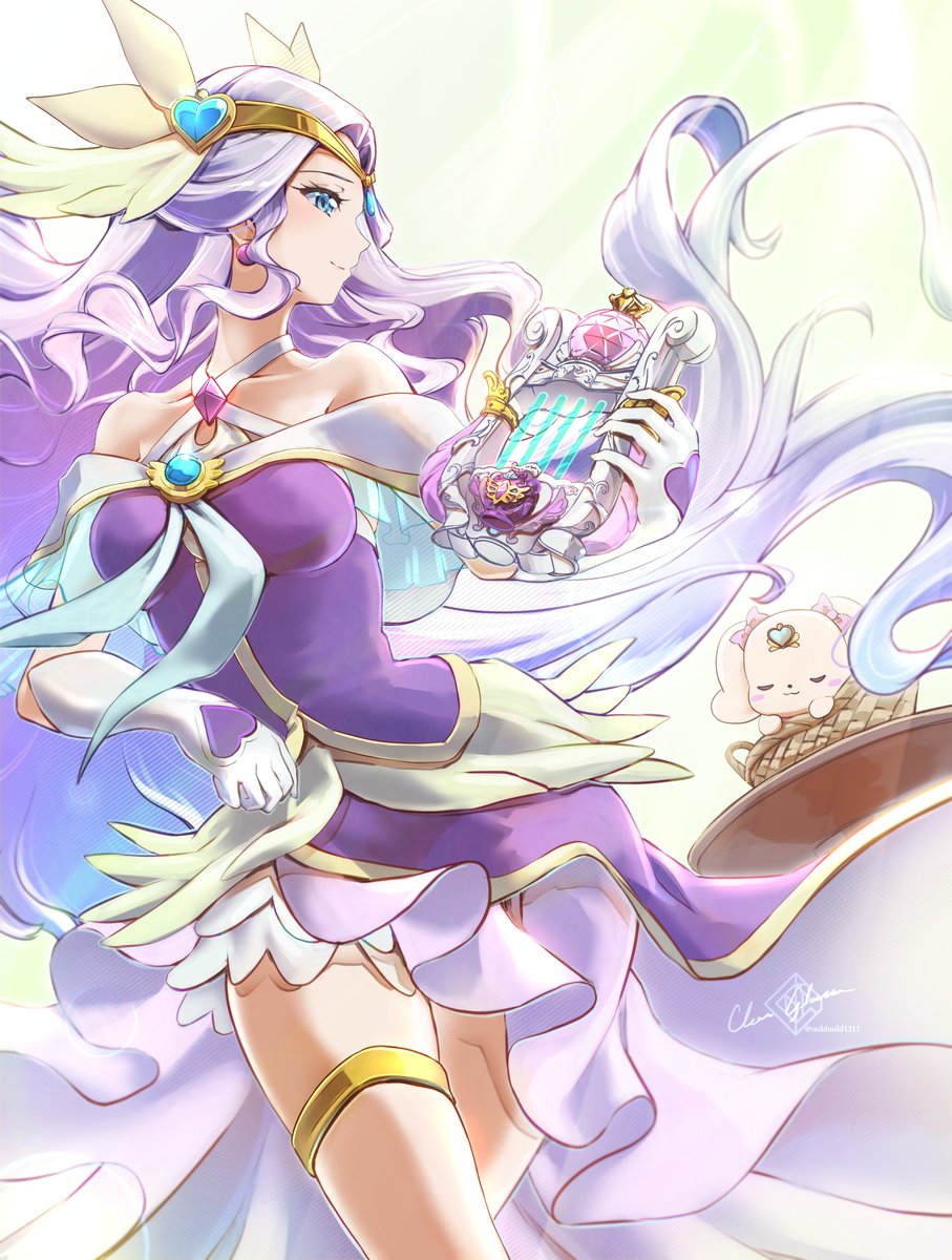 1girl, basket, blue_eyes, breasts, circlet, clear_glass_(mildmild1311), collarbone, cure_earth