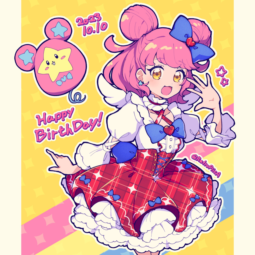 1girl, :3, :d, blue_bow, blush, bow, center_frills, commentary_request