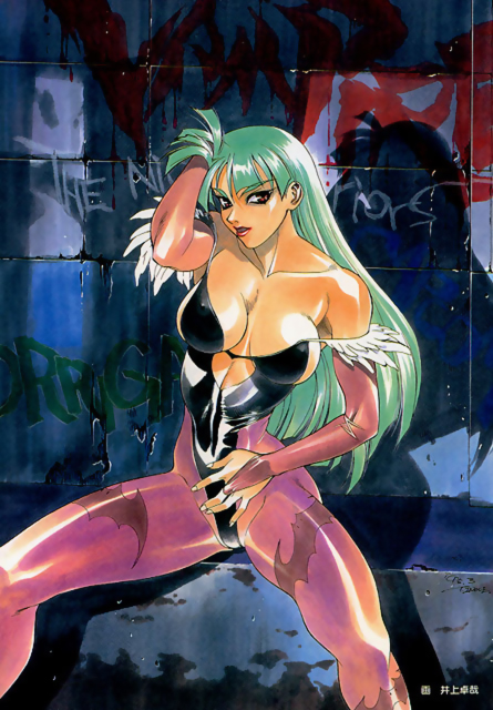 armpit, breasts, capcom, darkstalkers, deep_cave, graffiti, graffiti_, green_hair