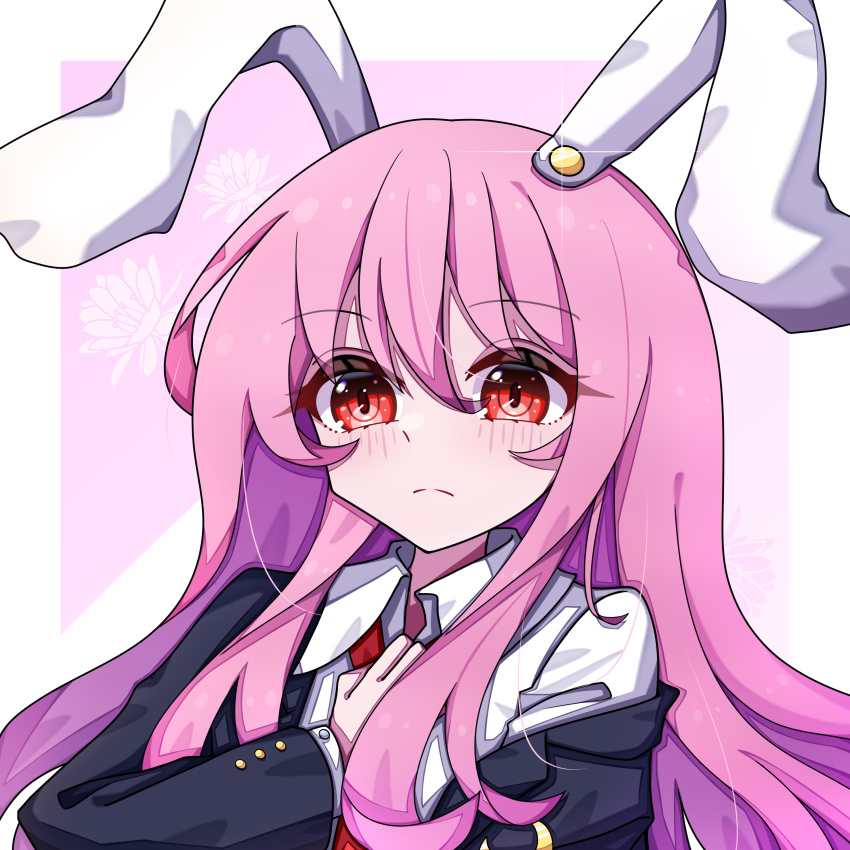 1girl, absurdres, animal_ears, black_jacket, blazer, blouse, blush, border