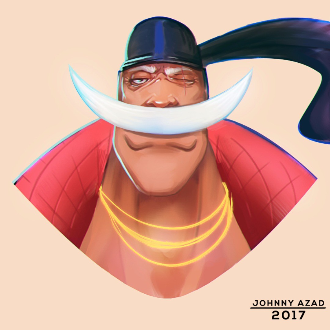 1boy, 2017, artist_name, bandana, edward_newgate, facial_hair, johnny_azad, looking_at_viewer