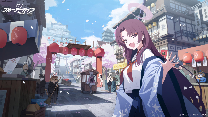 1girl, 6+girls, 6+others, absurdres, animal_ears, black_skirt, blue_archive, blush
