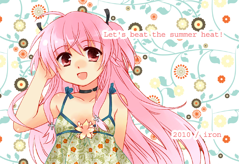 choker, dress, kanae_funwa, long_hair, pink_eyes, pink_hair, sundress, twintails