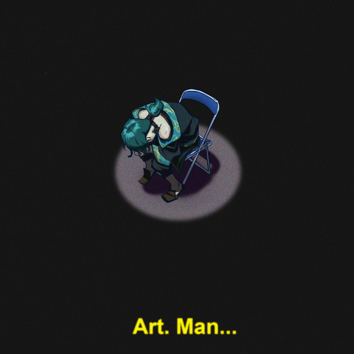 1boy, black_background, chair, english_text, green_hair, highres, hwei_(league_of_legends), league_of_legends
