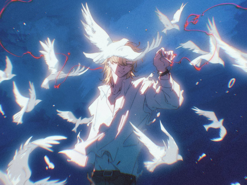1boy, bishounen, blonde_hair, cowboy_shot, degrees_of_lewdity, hair_over_one_eye, highres, male_focus