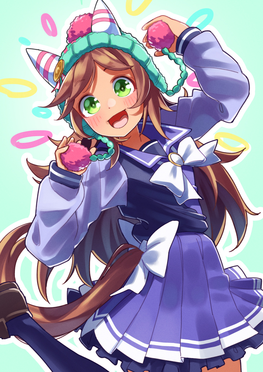 1girl, absurdres, animal_ears, blush, brown_hair, commentary_request, freely2327, green_eyes