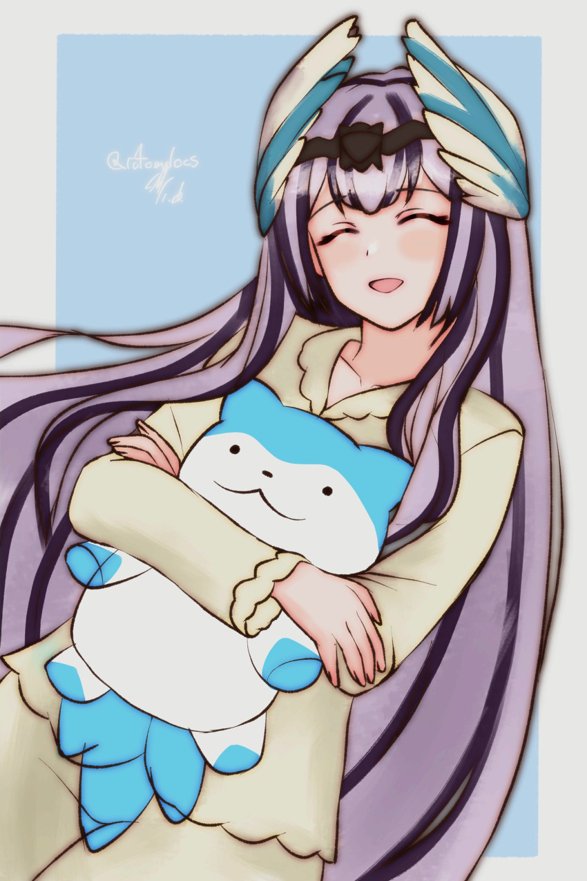 1girl, animal, black_hair, blush, closed_eyes, crossed_arms, feather_hair_ornament, feathered_wings