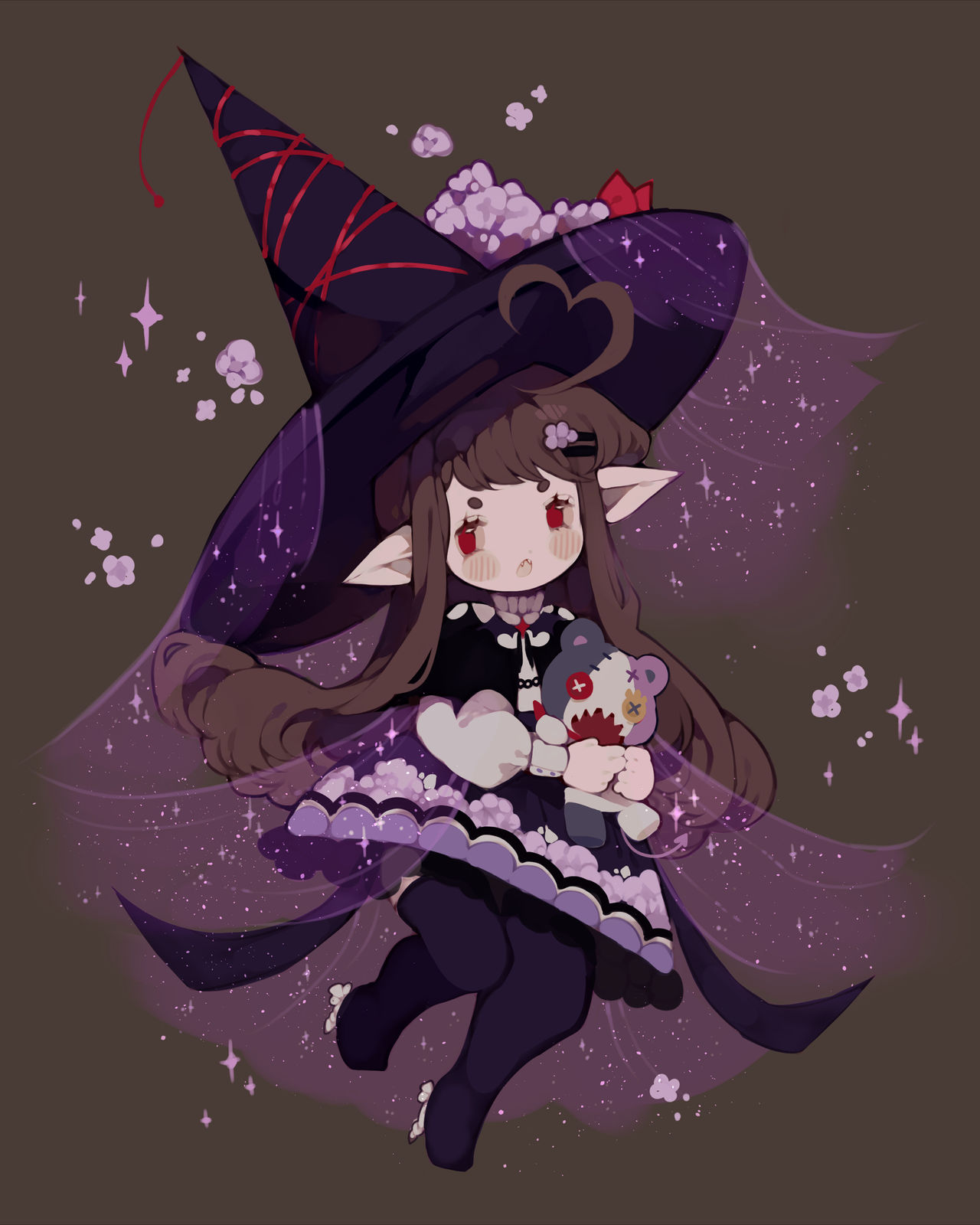 1girl, antenna_hair, back_bow, bat_brooch, black_bow, black_capelet, black_footwear, black_skirt