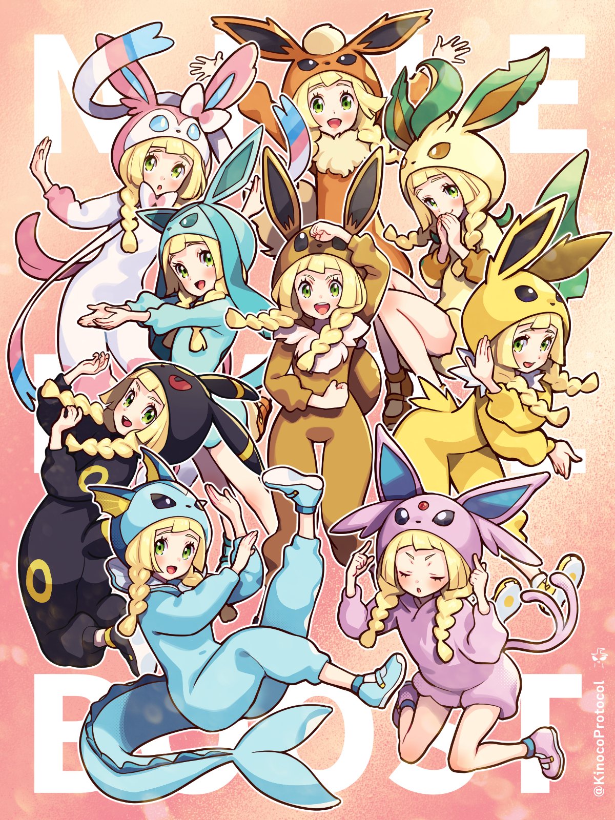 6+girls, :d, :o, blonde_hair, blunt_bangs, blush, braid, commentary_request