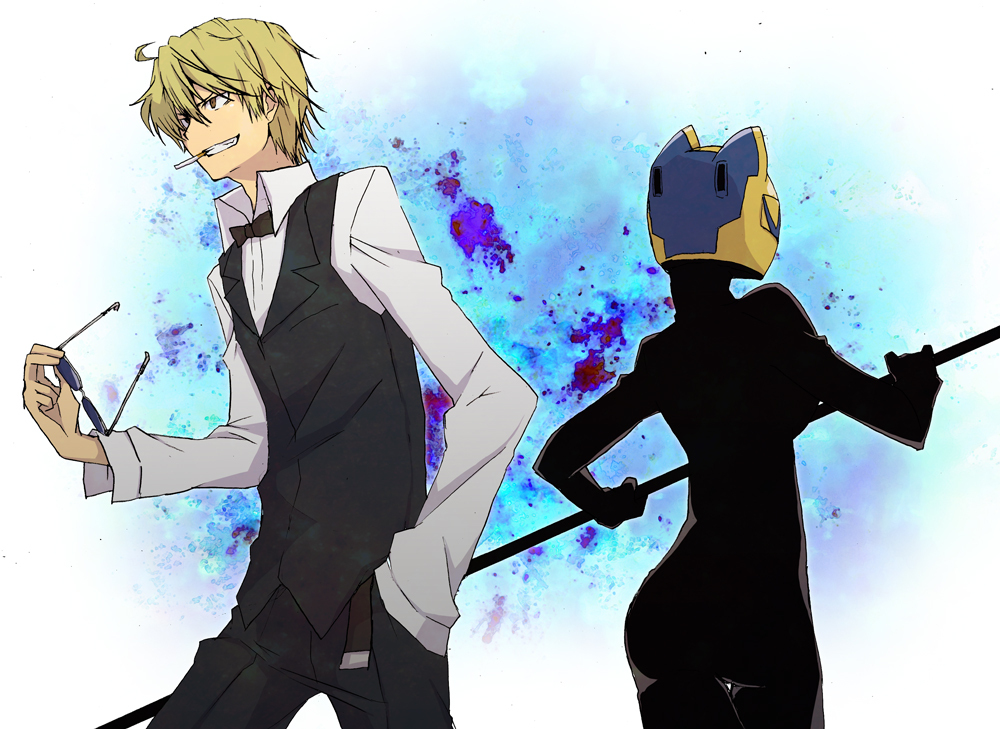 cigarette, durarara!!, grin, hand_in_pocket, heiwajima_shizuo, helmet, hirasaka_(okome13), smile