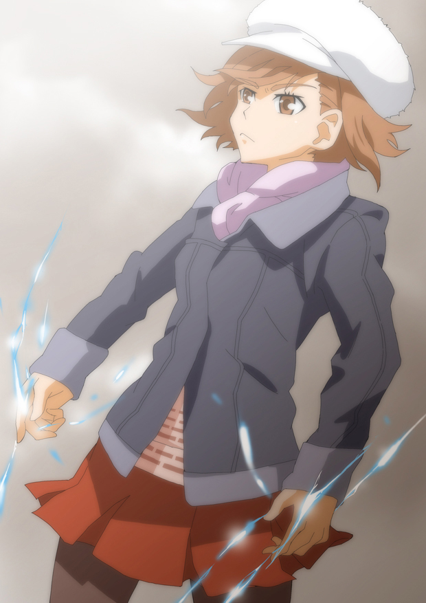 brown_hair, electricity, hat, hiropoo, misaka_mikoto, pantyhose, skirt, to_aru_kagaku_no_railgun