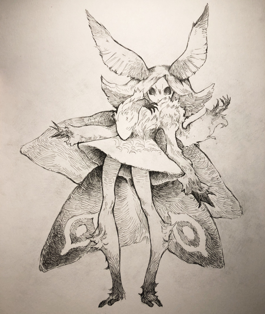 1girl, arm_up, arthropod_girl, black_eyes, clawed_feet, claws, covered_mouth, dress