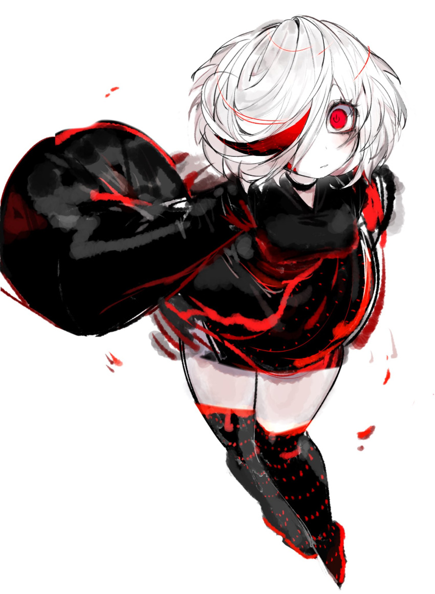 1girl, black_choker, black_dress, breasts, choker, closed_mouth, colored_skin, dress
