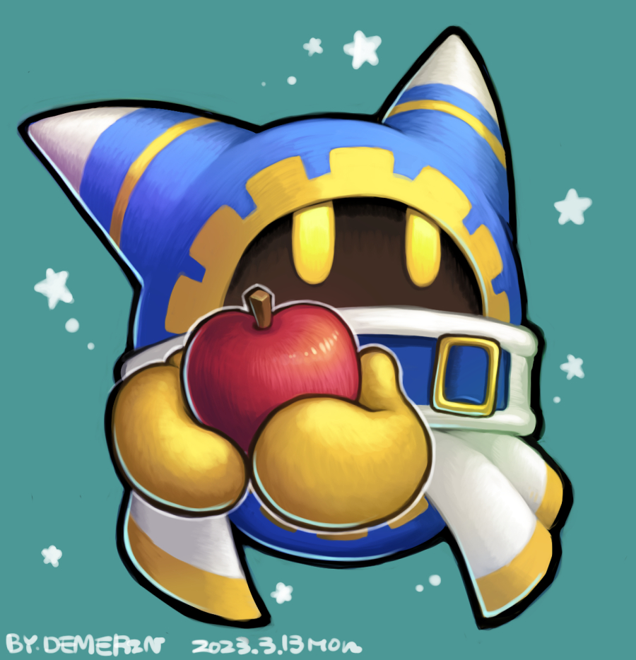 1boy, apple, commentary_request, dated, demerin, disembodied_limb, food, fruit