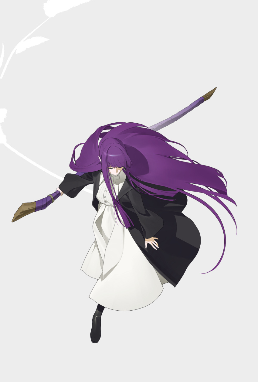 1girl, ays1071, black_coat, black_footwear, blunt_bangs, closed_eyes, coat, commentary