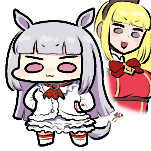 2girls, :3, :d, animal_ears, blonde_hair, blue_eyes, blunt_bangs, boots